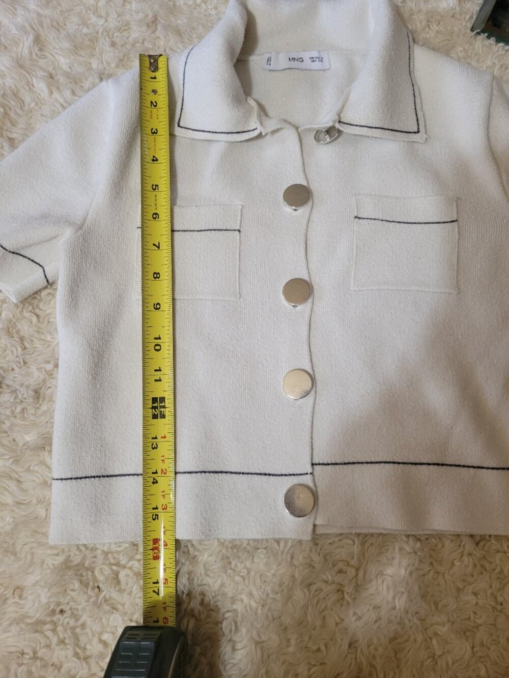 MNG Ivory Tailored Button Front Cardigan Sweater | Short Sleeve | Nordstrom | XS - Picture 9 of 11